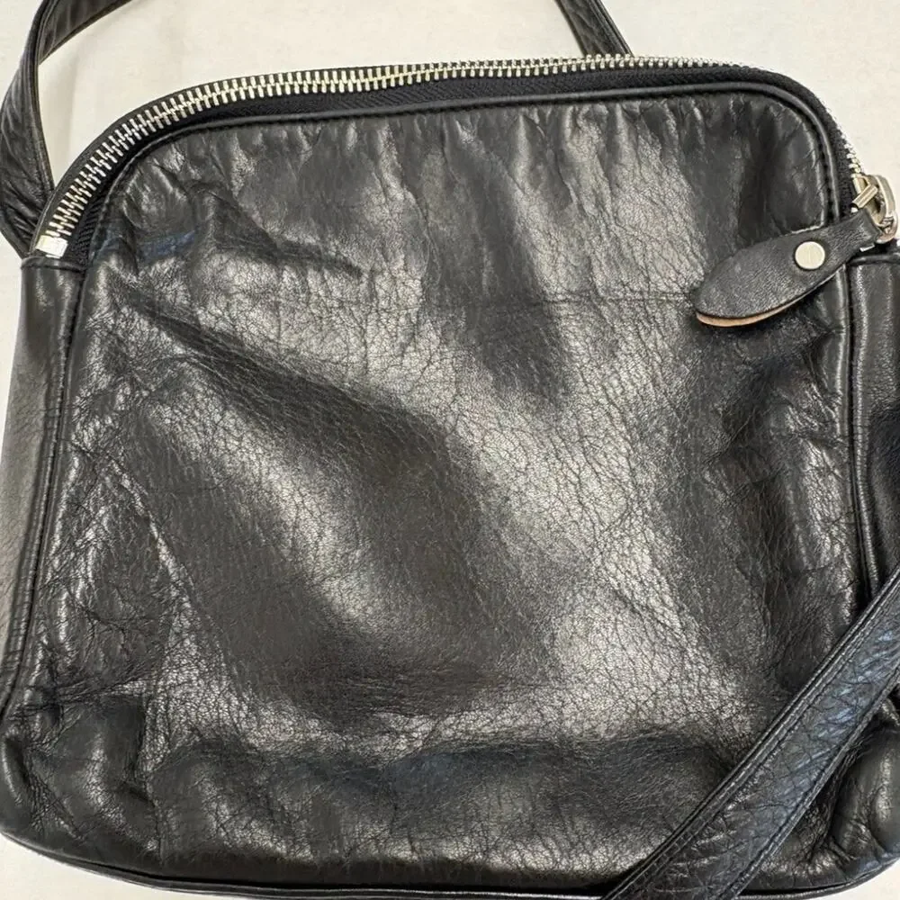 Vintage Ralph Lauren Leather Small Crossbody Bag RL Logo Black 90s Duel Zip Top